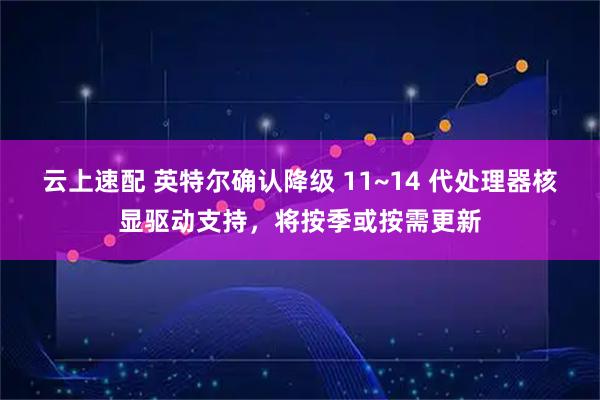 云上速配 英特尔确认降级 11~14 代处理器核显驱动支持，将按季或按需更新