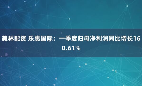 美林配资 乐惠国际：一季度归母净利润同比增长160.61%