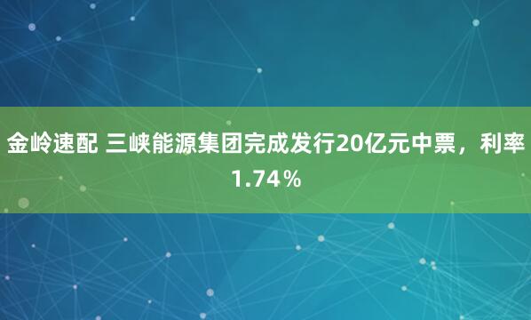 金岭速配 三峡能源集团完成发行20亿元中票,利率1.74%